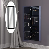 HOMCOM Wand Schmuckschrank mit Haken und Fächern aus Holz, Schmuckschrank mit Spiegel für Ohrringe, Halsketten und Ringe, 37x9.5x121 cm, Schwarz(m-2)