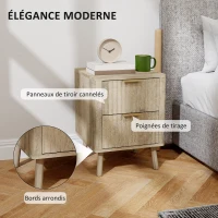 HOMCOM Lot de 2 tables de chevet avec 2 tiroirs cannelés pour chambre à coucher, salon, 40 x 40 x 53 cm, chêne(m-4)