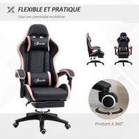 Vinsetto Chaise gaming fauteuil gaming ergonomique avec dossier inclinable à 135° et soutien lombaire, 65 x 65 x 121-129 cm rose(m-6)
