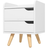 HOMCOM Nachttisch für Schlafzimmer Platzsparend, Moderner Nachttisch mit 2 Schubladen, Einfaches Design, Weiße Spanplatte, Beine aus Kiefernholz, 33 x 28 x 42cm, Weiß