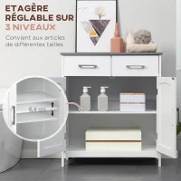 kleankin Meuble de salle de bain avec 2 tiroirs, placard avec portes, étagère réglable, 68 x 33 x 76 cm, blanc(m-5)