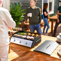 Outsunny Plancha gaz 3 brûleurs 7,5 kW, surface cuisson 61 x 35,5 cm avec couvercle, gaz liquéfié/propane, 63 x 47 x 25 cm noir(m-2)