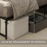 HOMCOM Cadre de lit double 140 x 190 cm, lit double 2 personnes en acier, hauteur 31 cm avec rangement, sommier à lattes, noir(m-4)