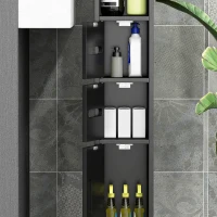kleankin Badezimmerschrank mit Regalen und Schränken, Hochwertiger platzsparender Holz- Badezimmerschrank 15x17x120cm, Schwarz(m-3)