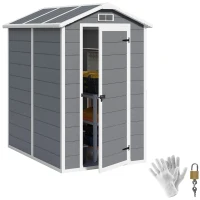Outsunny Casetta da Giardino in Resina con Pavimento, Porta con Blocco e Finestra, 1.3 x 1.8 m, Grigio(m-1)