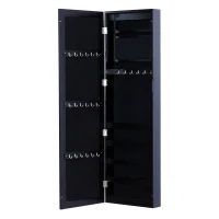 HOMCOM Wand Schmuckschrank mit Haken und Fächern aus Holz, Schmuckschrank mit Spiegel für Ohrringe, Halsketten und Ringe, 37x9.5x121 cm, Schwarz(m-4)