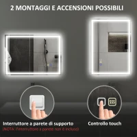 HOMCOM Specchio Bagno Antiappannante con Luce LED Regolabile, Speaker Bluetooth, Pulsanti Touch, 50x70 cm(m-9)