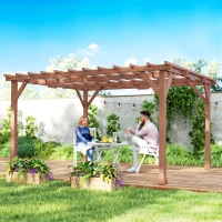 Outsunny Stabile Gartenlaube für Kletterpflanzen, Holzpergola, 3,3 x 3,8 m, Rankgitter für Weinreben und Blumen(m-4)