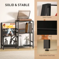 HOMCOM 3-Tier Record Player Stand, End Table for Living Room, Bedroom - Black Wood Effect(m-6)