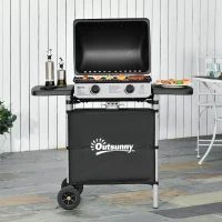 Outsunny Gasgrill mit Deckel, 5,6 kW Brenner, BBQ und Rädern, 104x49x99cm(m-2)