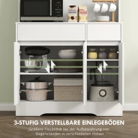 HOMCOM Szafka kuchenna z otwartą powierzchnią roboczą, 6 drzwi, 2 szuflady, regulowane półki, otwory na kable, Płyta wiórowa, Biały(m-5)
