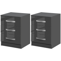 HOMCOM Set 2 Nachttische Modern mit 3 Schubladen für Schlafzimmer und Wohnzimmer aus Spanplatte, 40x36x56 cm, Grau