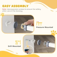 PawHut Cancelletto per Cani Estensibile con Montaggio a Pressione e Chiusura Automatica Altezza 76.2cm, Bianco(m-7)