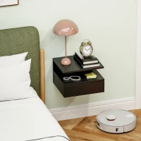 HOMCOM Schwebender Nachttisch für Schlafzimmer mit Schublade und Holzregal, 35x32x22.5cm, Schwarz(m-4)