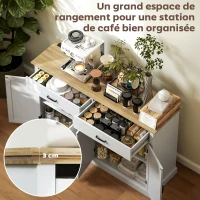 HOMCOM Buffet avec port USB et multiprise meuble TV avec 2 placards à portes de grange, 2 tiroirs et étagères réglables, blanc(m-5)