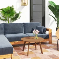 Outsunny Kleiner runder Gartencouchtisch, Beistelltisch mit rutschfesten Fußkappen, Metallrahmen, für Garten, Ø 70 x 42 cm, Orange(m-2)