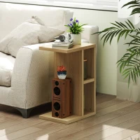 HOMCOM Beistelltisch 3 Ebenen in C-Form mit 2 offenen Fächern, 40 x 29,8 x 60 cm, Eiche(m-2)