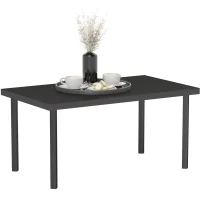 Outsunny Rechteckiger Gartencouchtisch, Beistelltisch mit Holzmaserungseffekt, Metallrahmen 95 x 55 x 46 cm Schwarz(m-6)