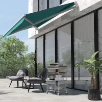 Outsunny Ausziehbare Markise mit Handkurbel aus Metall und Aluminium, 4x2,5m, Dunkelgrün(m-2)