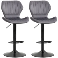 HOMCOM Set 2 Barhocker mit Höhenverstellbarer, ergonomischer Sitzfläche und Fußstütze, Hohe Hocker aus Samtstoff und Metall, 47x51,5x92-114 cm, Grau(m-5)