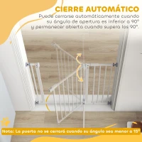 PawHut Puerta para Perros con Longitud Ajustable Sistema de Cierre Automático para Escaleras Pasillos 74-97,5x76,2 cm Blanco(m-5)