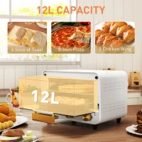 HOMCOM Small Toaster Oven, 12L Multifunction Mini Countertop Oven with Glass Door, Adjustable Temperature and Timer, White(m-4)