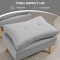 HOMCOM Fauteuil de relaxation avec repose-pied fauteuil TV avec coussins capitonné en tissu lin 68,5 x 73,5 x 90 cm gris clair(m-7)