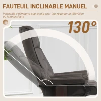HOMCOM Fauteuil de relaxation inclinable avec repose-pied, pivotant, cadre en bois , revêtement synthétique marron(m-4)