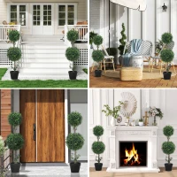 HOMCOM 2er-Set Kunstplanten, Kunstmatige Buxusbomen, UV-bescherming, met Pot, Groen(m-2)