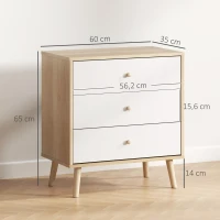 HOMCOM Kommode 3 Schubladen Aufbewahrungsmöbel modernes Design für Schlafzimmer, Wohnzimmer - 60 x 35 x 65 cm, Eiche(m-3)