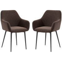HOMCOM Set 2 Nordische Esszimmerstühle mit gepolsterten gebogenen Armlehnen aus samtigem Stoff, 54x57x80 cm, Braun