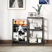 HOMCOM 3-Tier Record Player Stand, End Table for Living Room, Bedroom - Black Wood Effect(m-7)