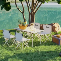 Outsunny 5-teiliges Campingmöbelset Campingtisch mit 4 klappbaren Stühlen mit Seitentaschen 95 x 56,5 x 50 cm, weiß(m-4)