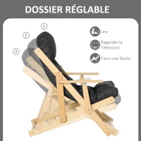 HOMCOM Fauteuil Chaise de Salon Pliable et inclinable en Bois Fauteuil Relax Confortable avec Coussin capitonné épais(m-4)