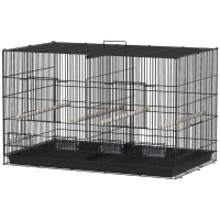 PawHut Vogelkäfig mit Trennwand und unterem Regalboden, aus Stahl und PP, 94x57x57 cm, Schwarz(m-1)