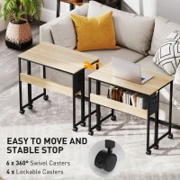 HOMCOM Bureau pliable sur roulettes 80 x 50 cm avec étagère et sac de rangement, chêne(m-6)