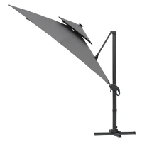 Outsunny Rechteckiger LED-Cantilever-Sonnenschirm, neigbar, drehbar, mit Kurbel, Stahl-Aluminium-Gestell, Maße 3L x 3B x 2,66H m, Polyester Grau(m-1)