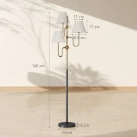 HOMCOM Floor Lamp, 165 cm Tall Standing Lamp with 3 Light and Foot Switch for Living Room, Bedroom, Bedside, Office, E27 Base Without Bulb (40W Max)(m-3)