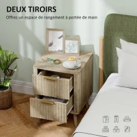 HOMCOM Lot de 2 tables de chevet avec 2 tiroirs cannelés pour chambre à coucher, salon, 40 x 40 x 53 cm, chêne(m-5)