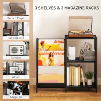 HOMCOM 3-Tier Record Player Stand, End Table for Living Room, Bedroom - Black Wood Effect(m-4)