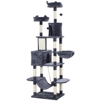 PawHut Arranhador para Gatos Grande 60x50x206 cm Torre para Gatos com Plataformas Caverna Bolas Suspensa e Rede Cinza Escuro