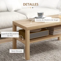 HOMCOM Mesa de Centro Moderna Mesa Baja con 2 Estantes de Almacenamiento Mesita para Salón Carga 20 kg 90x45x44,5 cm Natural(m-6)