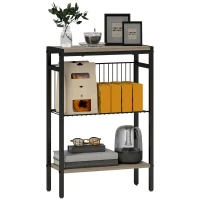 HOMCOM Table d'appoint étroit à 3 niveaux avec étagères de rangement, cadre en acier, pour salon, chambre, 43x18x62,5cm, gris(m-10)