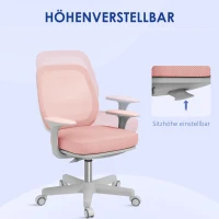 Vinsetto Bureaustoel, Ergonomische Bureaustoel met Draaifunctie, Verstelbaar 55 x 48 x 82,5-94,5 cm Roze(m-5)