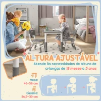 AIYAPLAY Mesa e Cadeiras para Crianças de 3 Peças com Altura Ajustável para Sala de Jogos Quarto Escola Infantil Branco e Cinza(m-4)