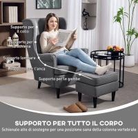 HOMCOM Poltrona per Salotto in Tessuto con Pouf Poggiapiedi, Schienale Alto e Cuscino, 75x83x104 cm, Grigio(m-4)