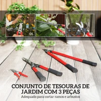 Outsunny Conjunto de Ferramentas para Jardim de 3 Peças Ferramentas de Jardinagem com Tesouras Cortadores de Ramos Tesouras de Podar Vermelho(m-4)