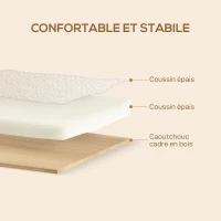 HOMCOM Fauteuil salon, tissu effet laine bouclée, structure en bois massif, pour salon, chambre à coucher, crème(m-6)