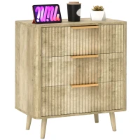 HOMCOM Commode 3 tiroirs avec poignées et pieds de pin, bois effet cannelé, pour chambre à coucher, salon, couloir, chêne(m-10)