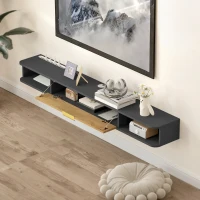 HOMCOM Wand-TV-Möbel mit offenen Fächern, klappbarer Tür und Kabeldurchlässen, 160 x 24 x 16 cm, grau(m-5)